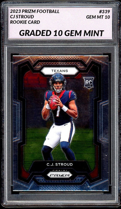 GRADED 10 CJ STROUD 2023 PANINI PRIZM ROOKIE RC CARD #339 GEM MINT TEXANS Football