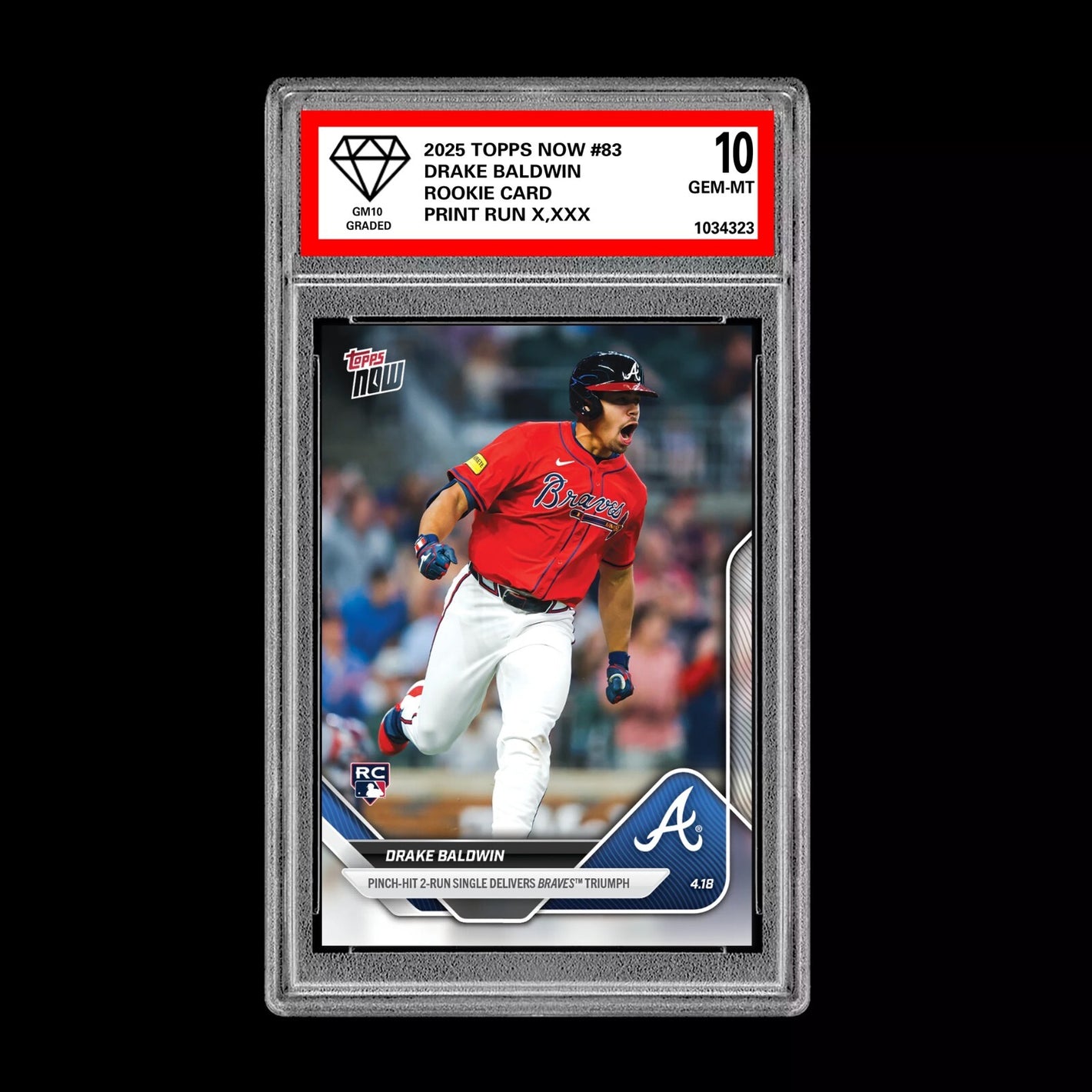Graded 10 DRAKE BALDWIN 2025 Topps NOW *First Ever* Topps Rookie RC #83  Baseball