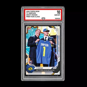Graded 10 Ty Simpson 2026 TOPPS NOW RC Rookie Card Rams  Football