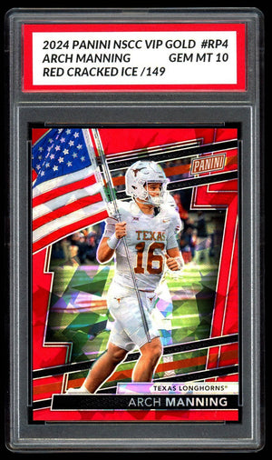 Graded 10 ARCH MANNING RC Panini National RP4 VIP GOLD PACK Red Cracked Ice /149 Football