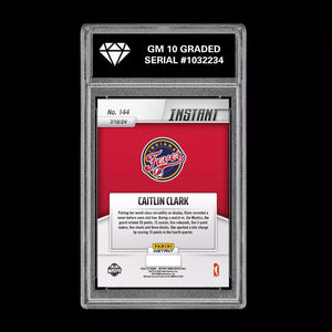 Graded 10 CAITLIN CLARK #144 RC Rookie Card 2024 Panini Instant Indiana Fever Basketball