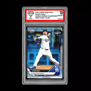 Graded 10 BLAKE SNELL #WS-4 2025 Topps Now World Series Champions Dodgers Baseball