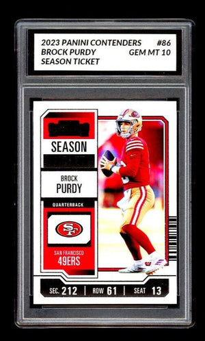 Graded 10 Brock Purdy #86 2023 Contenders Season Ticket 49ers RC Rookie Football