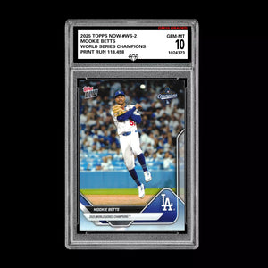 Graded 10 Mookie Betts #WS-2 2025 Topps Now World Series Champions Dodgers Baseball