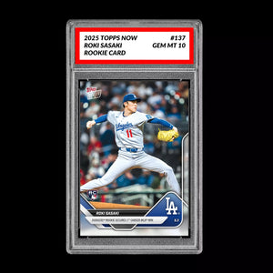 Graded 10 Roki Sasaki #137 RC Rookie 2025 Topps Now LA Dodgers FIRST WIN Card Baseball