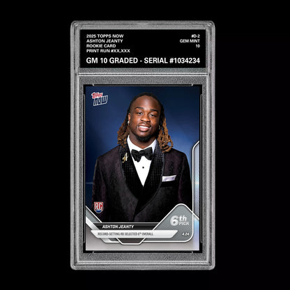 Graded 10 Ashton Jeanty #D-2 RC Rookie 2025 Topps Now 1st Draft Pick RAIDERS  Football