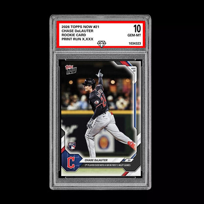 Graded 10 Chase DeLauter Rookie RC Card #21 2026 Topps NOW Cleveland Guardians  Baseball
