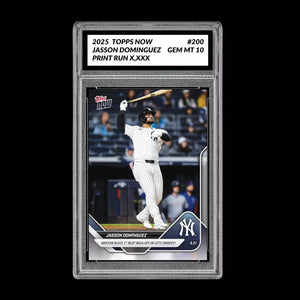 Graded 10 Jasson Dominguez 1st MLB Walk-Off 2025 MLB Topps NOW Card #200  Baseball
