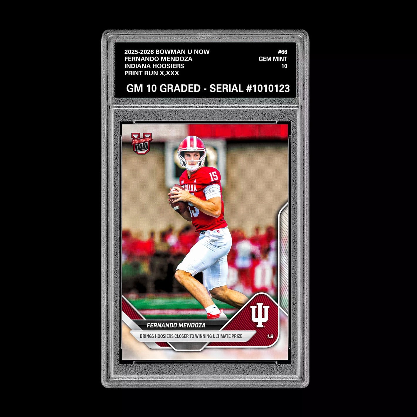 Graded 10 Fernando Mendoza #66 Indiana Hoosiers 2025-26 Bowman U NOW  Football