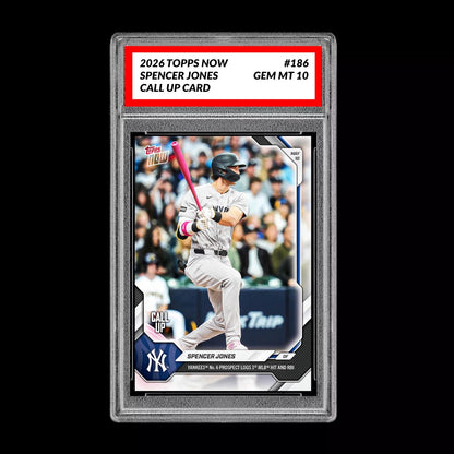 Graded 10 Spencer Jones 2026 Topps NOW #186Call Up Rookie Card Yankees PRESALE Baseball