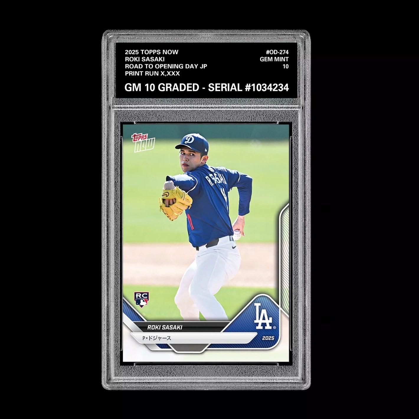 Graded 10 Roki Sasaki RC Japan 2025 Topps Now Road to Opening Day OD-274  Baseball