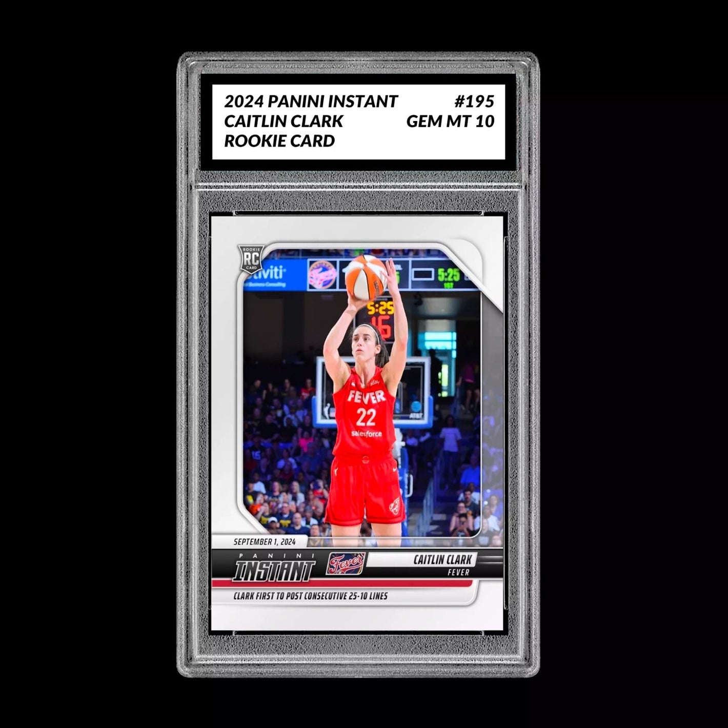 GRADED 10 CAITLIN CLARK #195 ROOKIE RC Card 2024 Panini Instant Indiana Fever Basketball