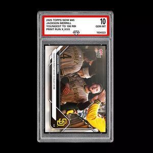 Graded 10 Jackson Merrill 2025 MLB Topps NOW Card 45 - RBI RECORD  Baseball