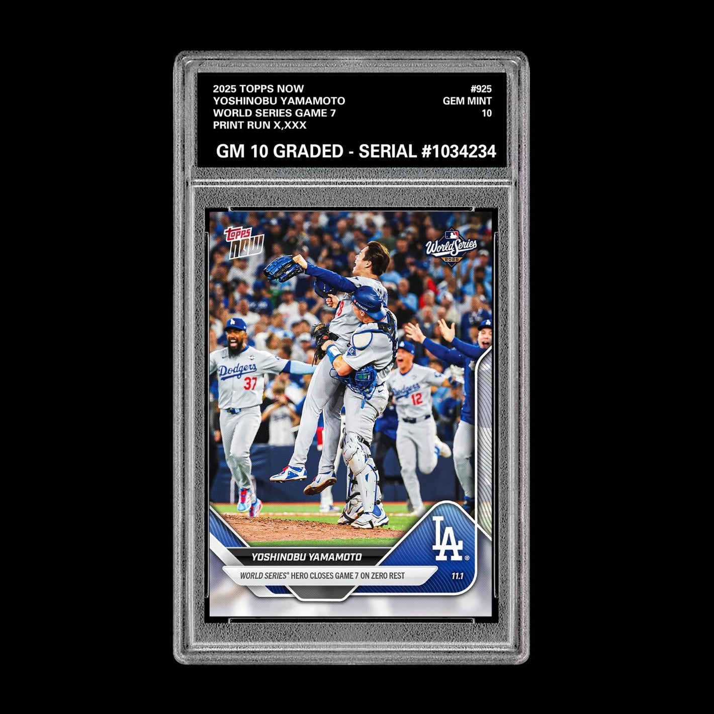 Graded 10 Yoshinobu Yamamoto  WORLD SERIES Game 7 2025 MLB Topps NOW 925  Baseball