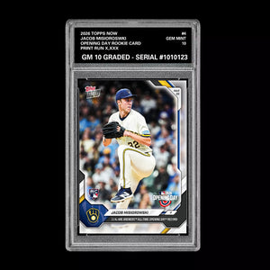 Graded 10 Jacob Misiorowski First MLB RC Rookie #4 2026 Topps Now Opening Day  Baseball