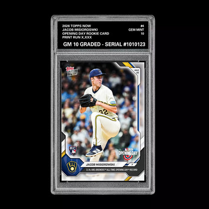 Graded 10 Jacob Misiorowski First MLB RC Rookie #4 2026 Topps Now Opening Day  Baseball