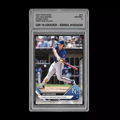 Graded 10 Jac Caglianone 2025 Topps Now #275 4 Hits Mint Rookie Card RC  Baseball