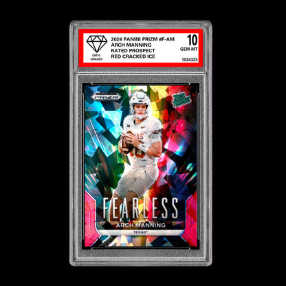 Graded 10 Arch Manning 2024 Panini Prizm F-AM RC Rookie Red Cracked Ice Football