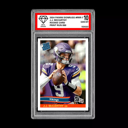 Graded 10 J.J. McCarthy - 2024 Panini Donruss #RRR-7 RC Rookie Minnesota Vikings Football