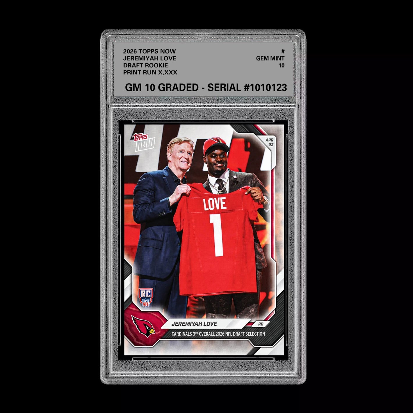Graded 10 Jeremiyah Love  2025-26 TOPPS NOW RC Rookie Card Cardinals NFL  Football