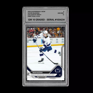 Graded 10 Gavin McKenna #1 Topps Now Bowman U Rookie Penn State Hockey RC Card Ice Hockey