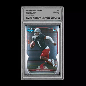 Graded 10 CAMERON CAM WARD 2022 Bowman Chrome University 1st #34 Rookie RC Draft Football