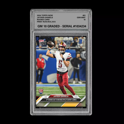 Graded 10 Jayden Daniels #23 RC PLAYOFF WIN 2024 Topps NOW Rookie Card  Football
