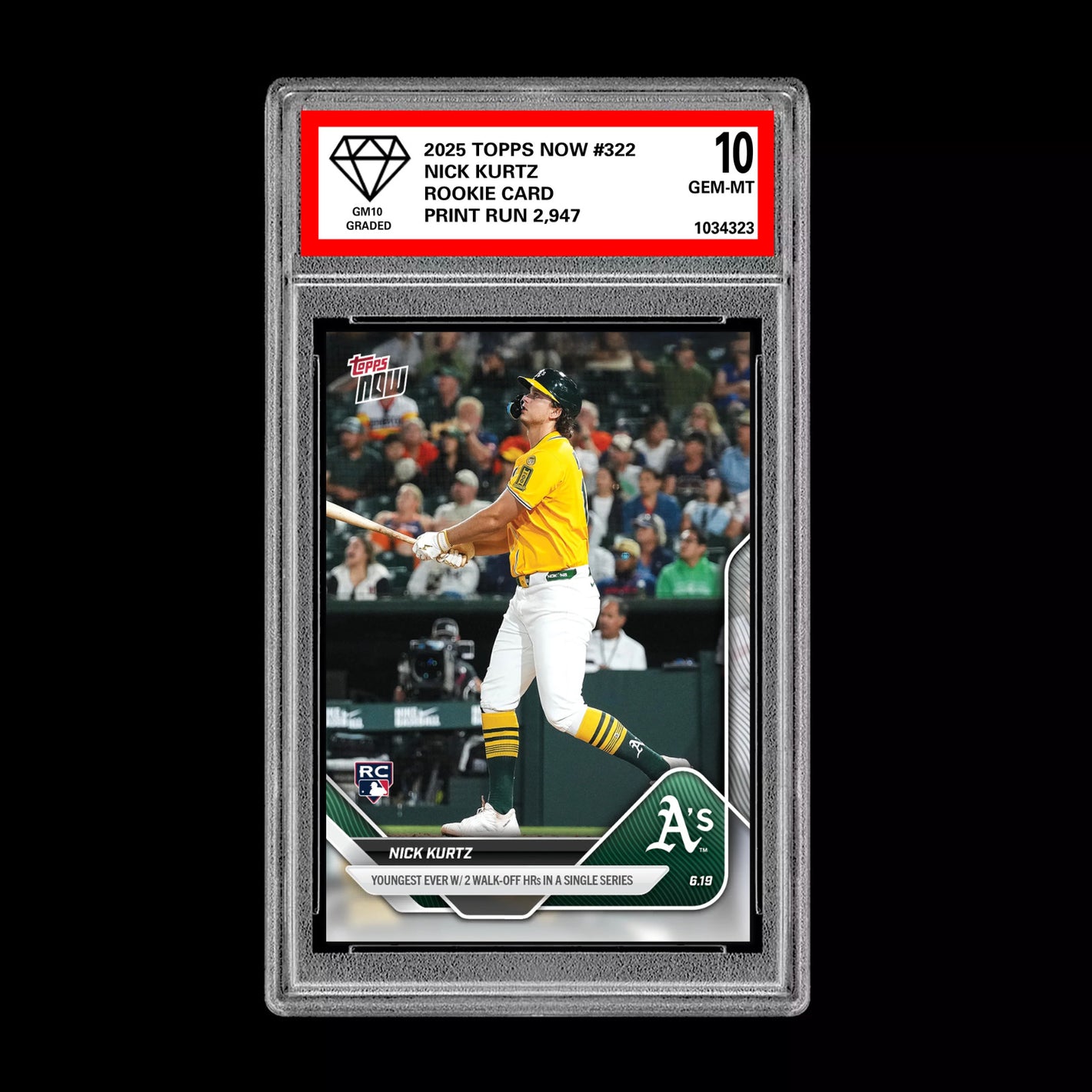 Graded 10 Nick Kurtz - 2025 TOPPS NOW #322 RC Rookie Oakland Athletics Baseball