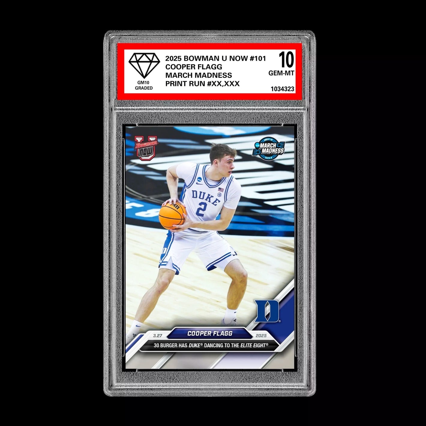 Graded 10 Cooper Flagg #101 2024-25 Bowman U Topps Now RC Rookie Card Duke Basketball