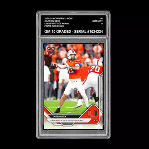 Graded 10 Carson Beck Debut Miami U 2025 Bowman U NOW Football Card 5 RC Rookie Football