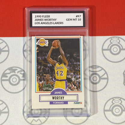 Graded 10 1990 Fleer James Worthy Card 97 MINT Los Angeles Lakers GEM MINT Basketball