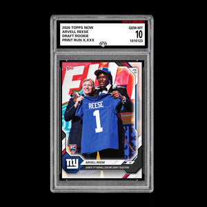 Graded 10 Arvell Reese  2025-26 TOPPS NOW RC Rookie Card Giants Football