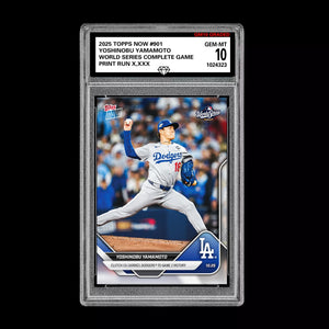 Graded 10 Yoshinobu Yamamoto 2025 MLB Topps NOW World Series CG Card #901 Baseball
