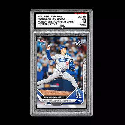Graded 10 Yoshinobu Yamamoto 2025 MLB Topps NOW World Series CG Card #901 Baseball