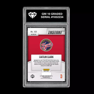 Caitlin Clark Graded 10 #103 2024 Panini Instant WNBA RC Rookie Indiana Fever Basketball