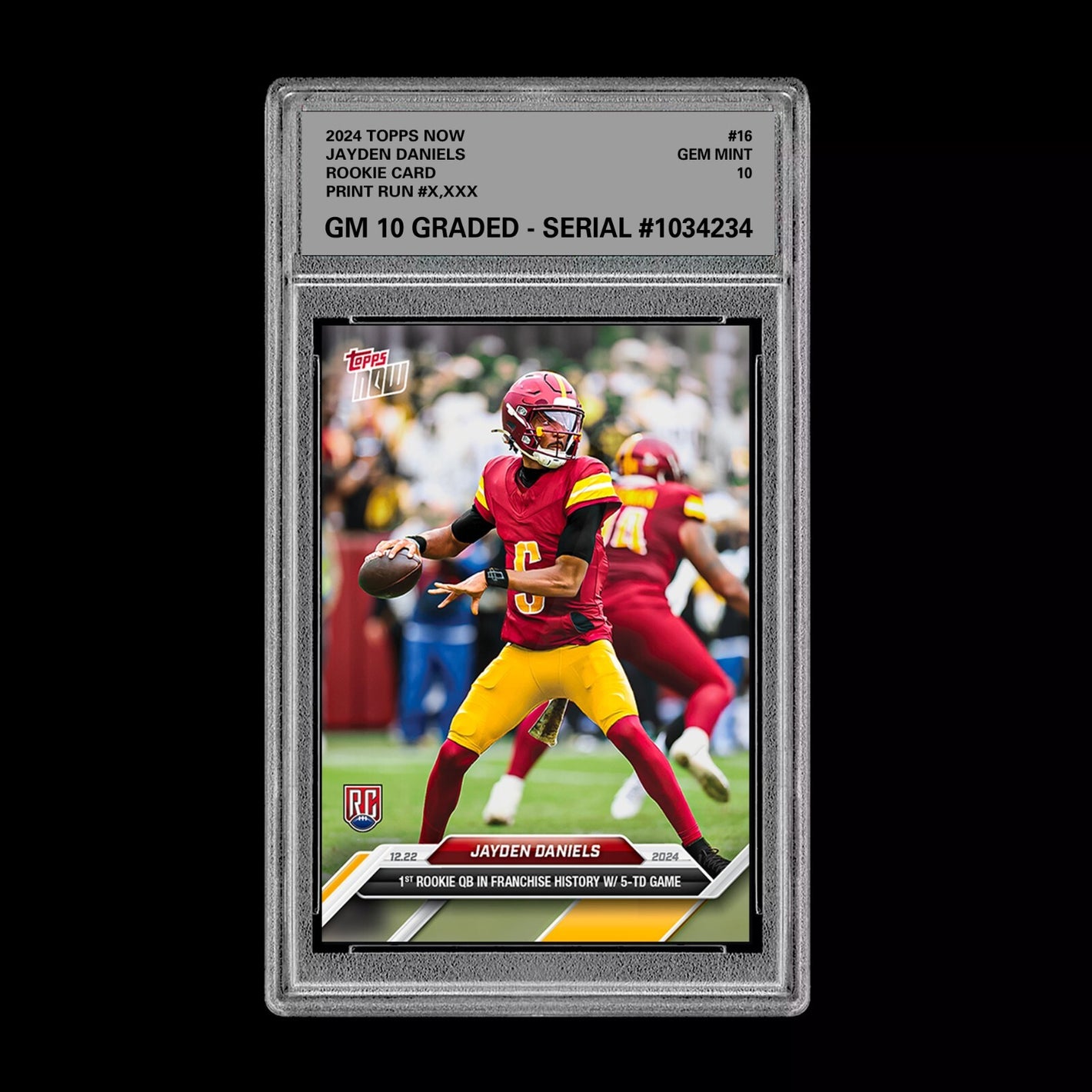Graded 10 Jayden Daniels #16 RC 5 TD Game 2024 Topps NOW Rookie Card Football