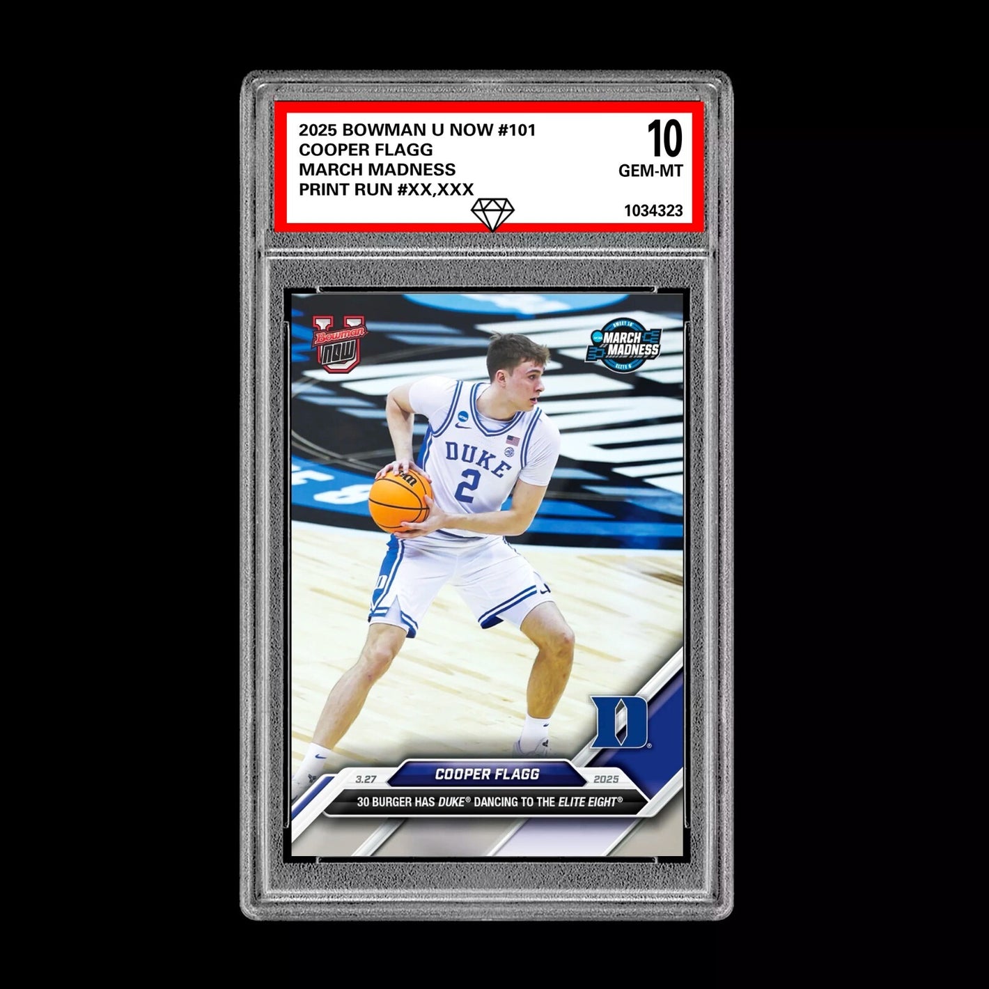 Graded 10 Cooper Flagg #101 2024-25 Bowman U Topps Now RC Rookie Card Duke Basketball