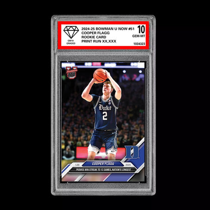 GRADED 10 Cooper Flagg 2024-25 Bowman U NOW Basketball Card 51 RC ROOKIE  Football