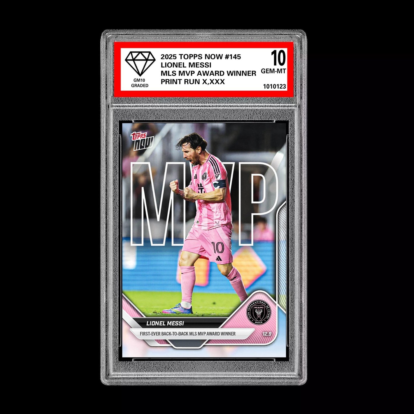 Graded 10 Lionel Messi Miami FC MVP Finals Award 2025 Topps Now #145  Soccer