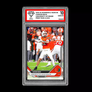 Graded 10 Carson Beck Debut Miami U 2025 Bowman U NOW Football Card 5 RC Rookie Football
