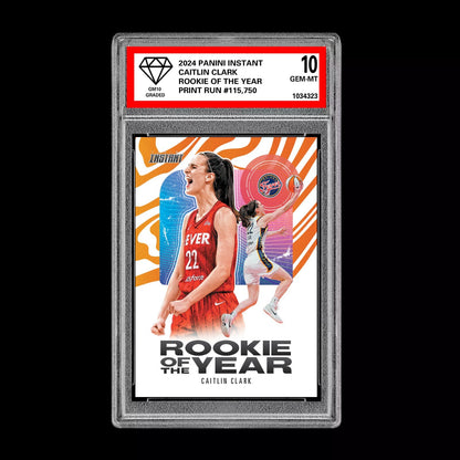 Graded 10 CAITLIN CLARK ROOKIE OF THE YEAR 2024 Panini Instant #CCROY RC Card Basketball