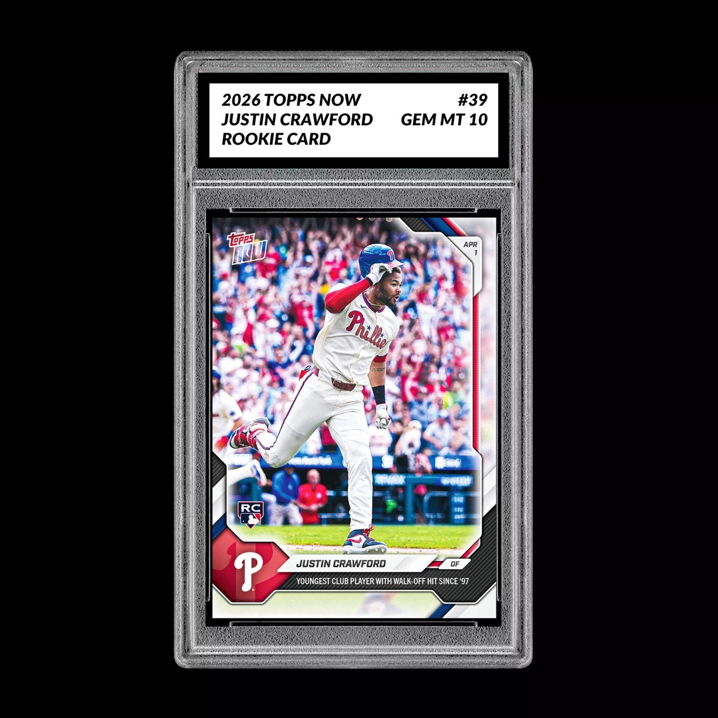 Graded 10 Justin Crawford Rookie RC Card #39 2026 Topps NOW Phillies  Baseball