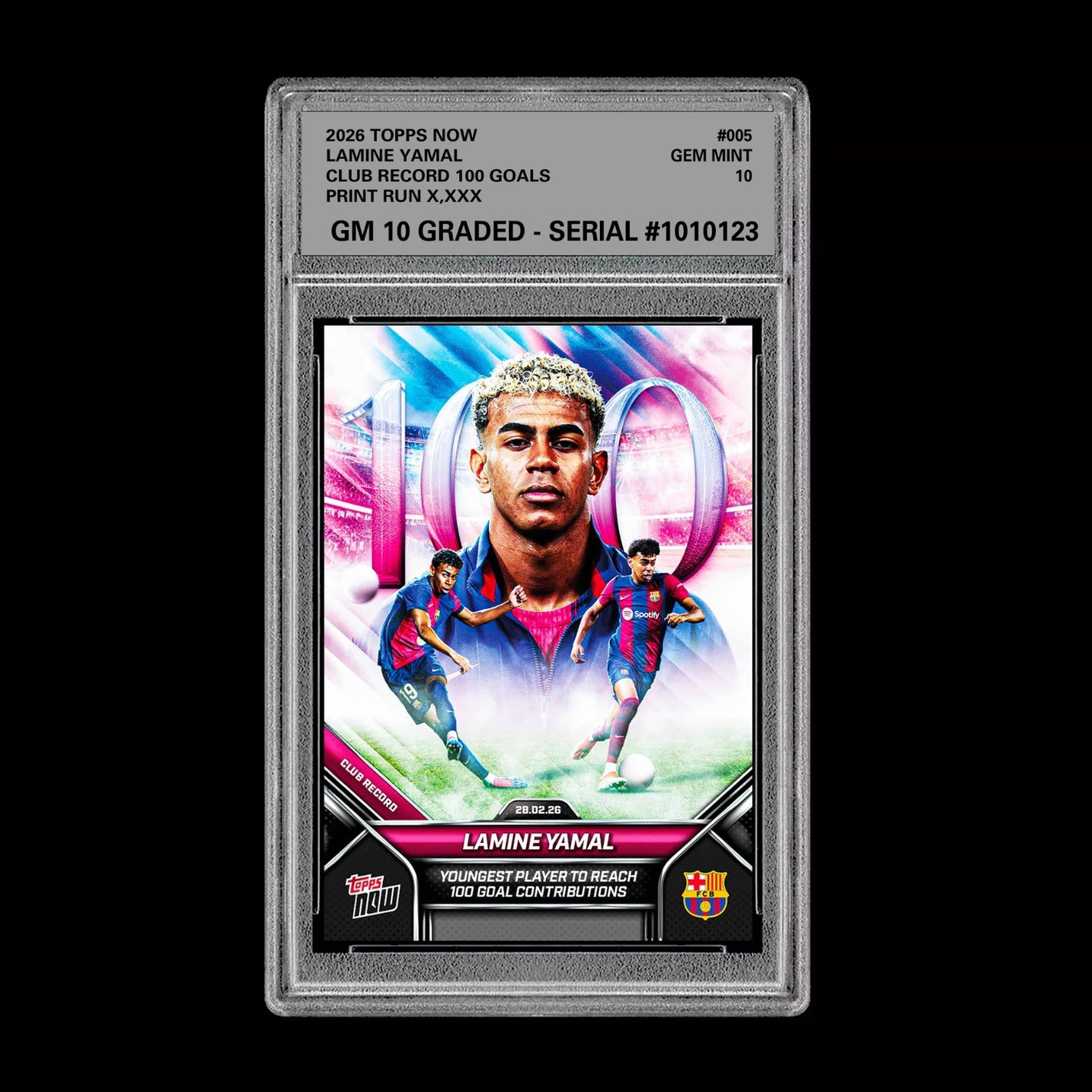 Graded 10 Lamine Yamal #005 2026 Topps Now Club Goal Record FC Barcelona PRESALE Soccer