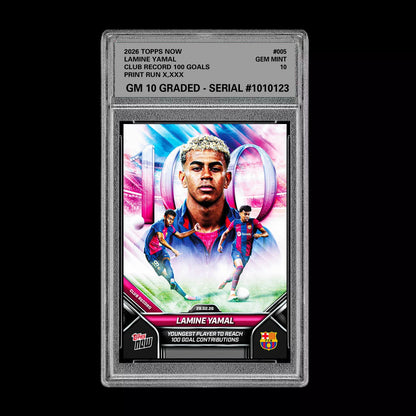 Graded 10 Lamine Yamal #005 2026 Topps Now Club Goal Record FC Barcelona PRESALE Soccer