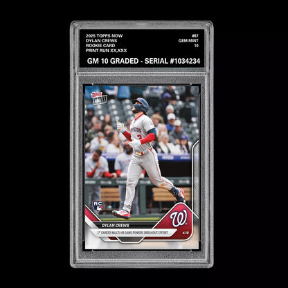Graded 10 Dylan Crews RC Nationals Multi HR Game 2025 Topps NOW Card 87  Baseball
