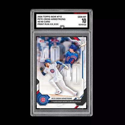 Graded 10 Pete Crow-Armstrong 2026 MLB Topps NOW - Card #712 40/40 PCA PRESALE Football