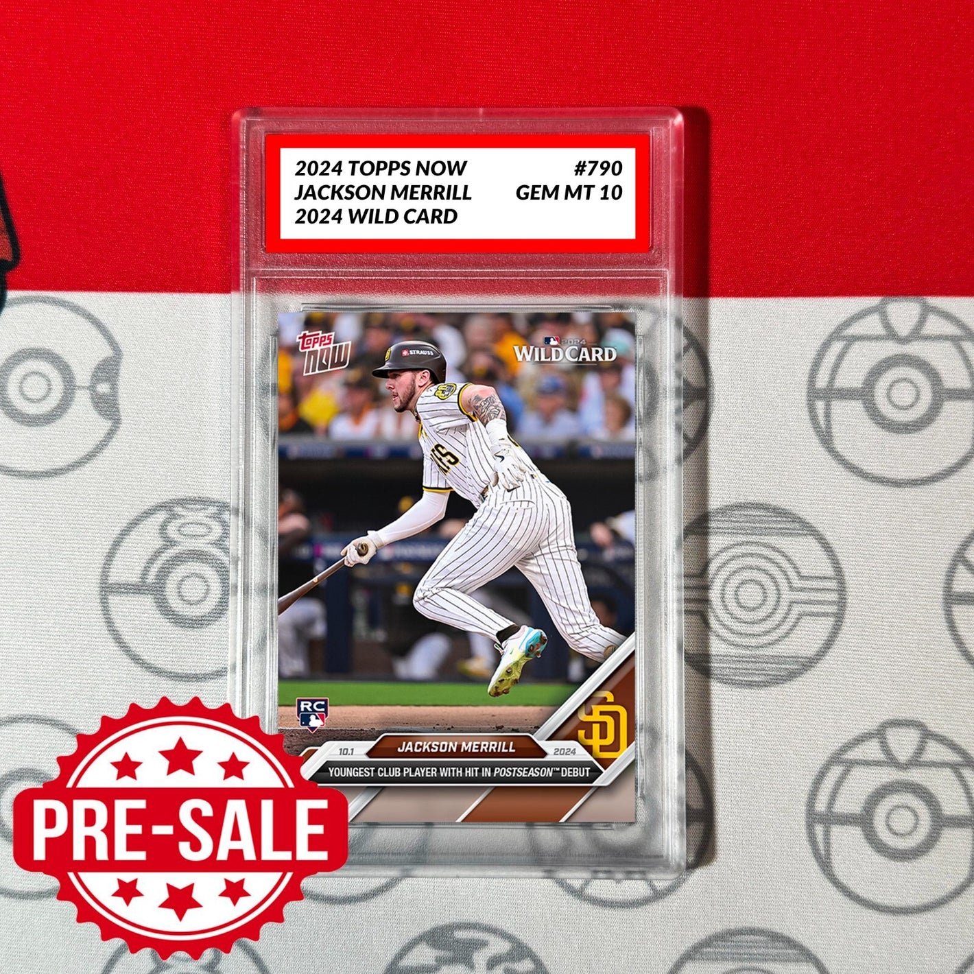 Graded 10 Jackson Merrill WILD CARD #790 Rookie RC 2024 TOPPS NOW Card Baseball