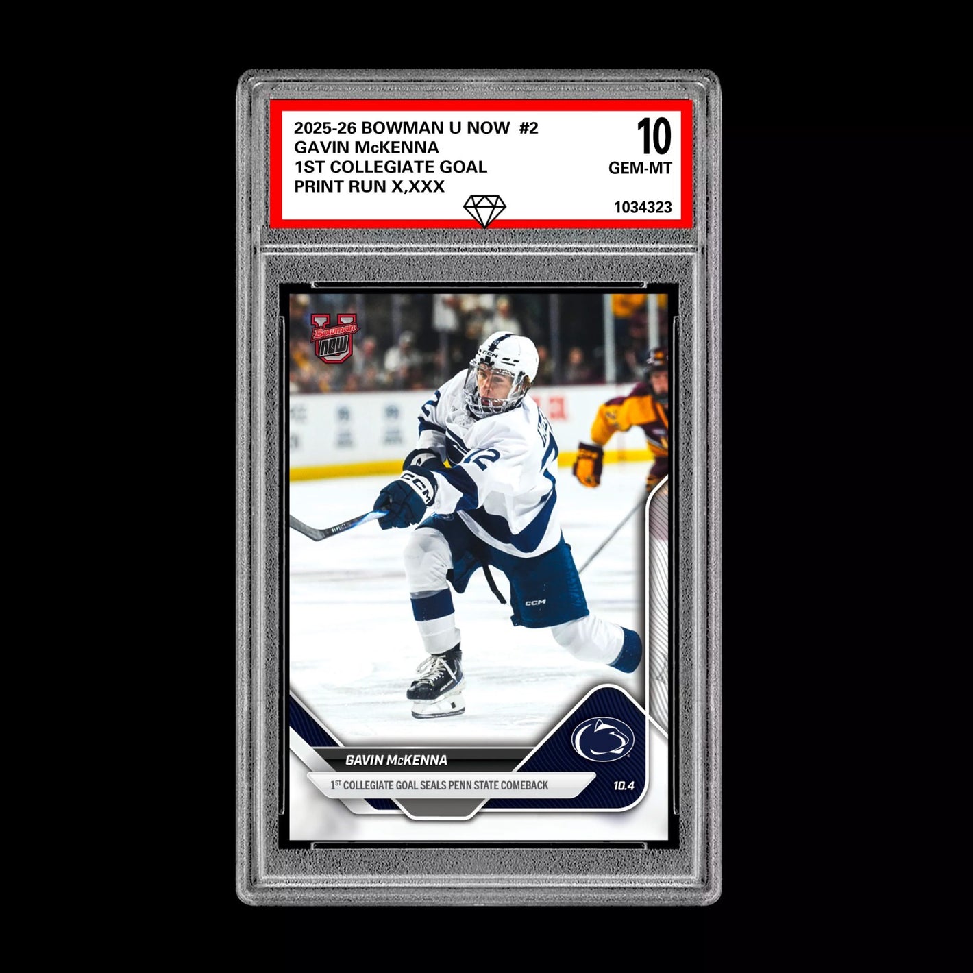 Graded 10 Gavin McKenna #2 Topps Now Bowman U Rookie Card Penn State Hockey RC Ice Hockey