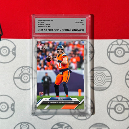 Graded 10 Bo Nix #12 2024 Topps Now RC Rookie 4-TD 300-Yard Passing Card Football