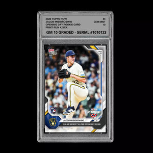 Graded 10 Jacob Misiorowski First MLB RC Rookie #4 2026 Topps Now Opening Day  Baseball